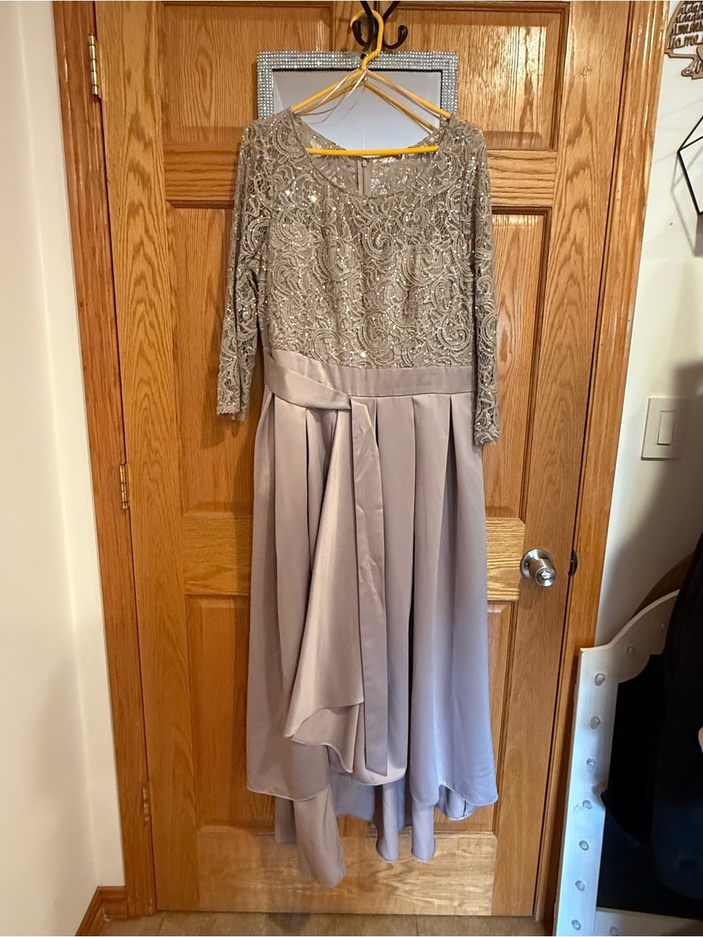 Ignite Evenings Sequin Lace Evening Dress in Blush Taupe